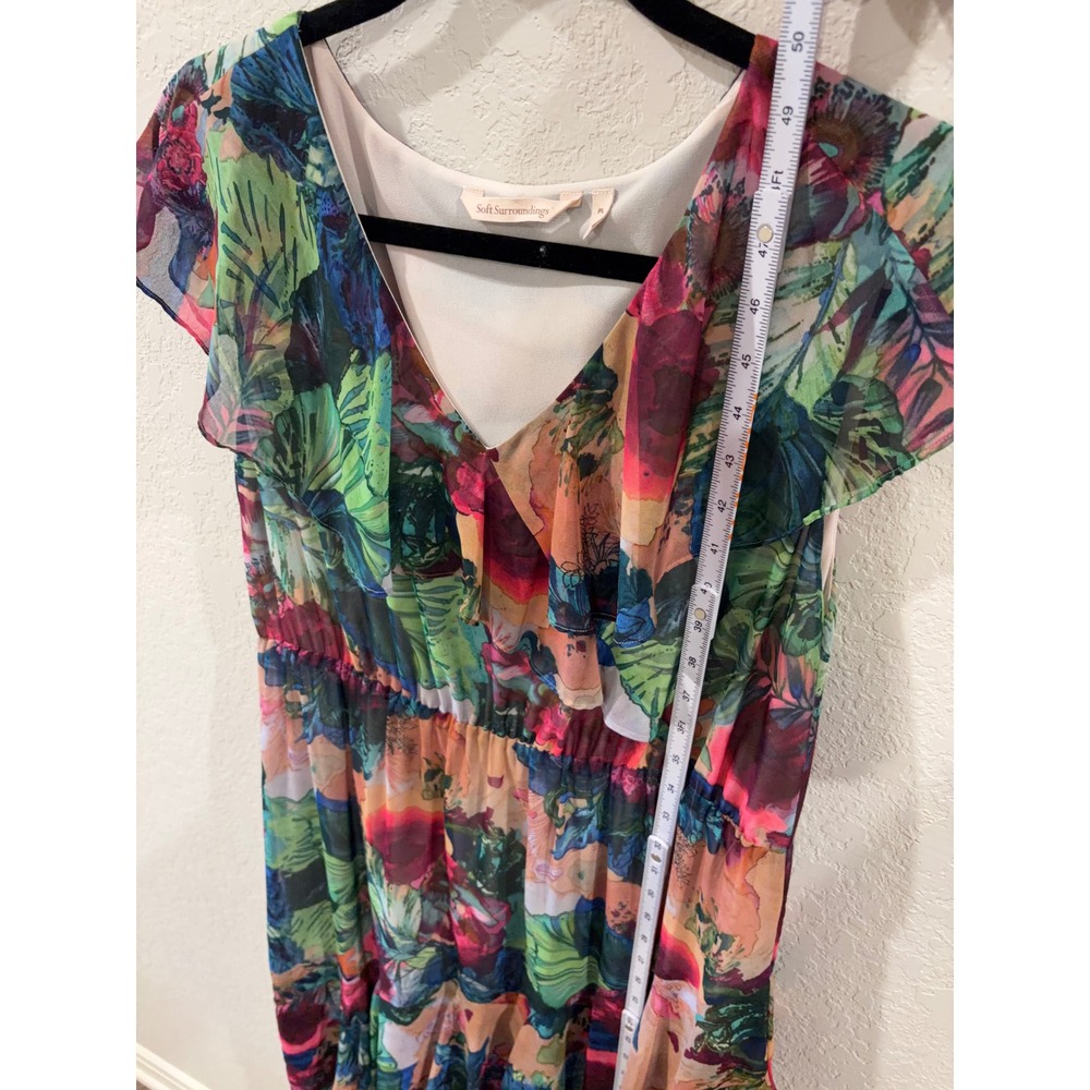 Soft Surroundings Petite Large Tropical Floral Chiffon Ruffle Maxi Dress Multi - Picture 5 of 6